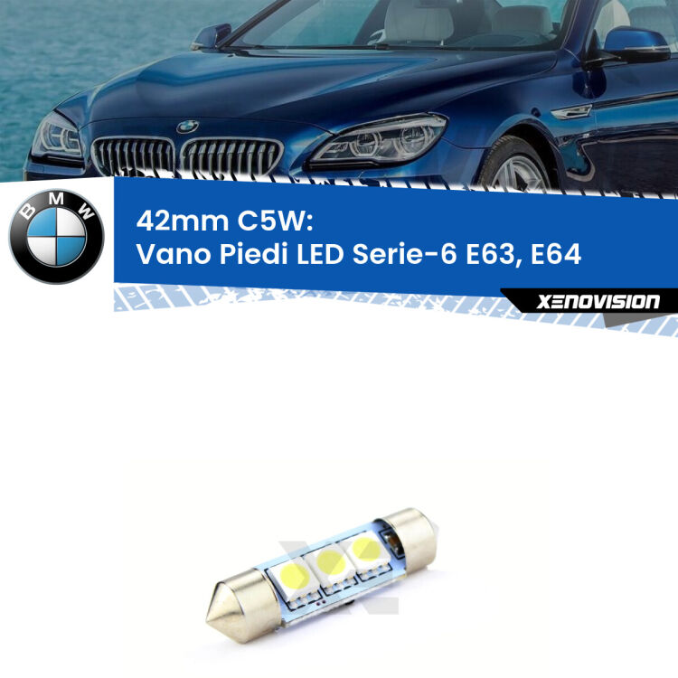 Lampadina eccezionalmente duratura, canbus e luminosa. C5W 42mm perfetto per Vano Piedi LED BMW Serie-6 (E63, E64) 2004 - 2010<br />.