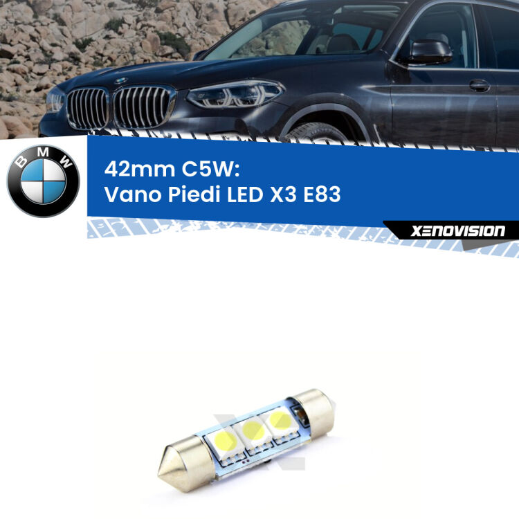 Lampadina eccezionalmente duratura, canbus e luminosa. C5W 42mm perfetto per Vano Piedi LED BMW X3 (E83) 2003 - 2010<br />.