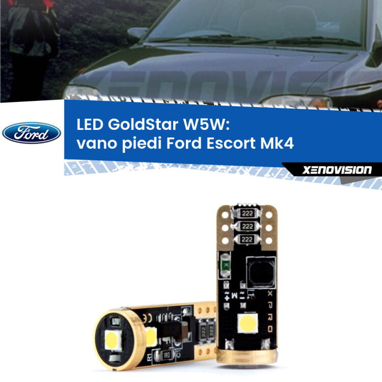 <strong>Vano Piedi LED Ford Escort</strong> Mk4 1990 - 2000: ottima luminosità a 360 gradi. Si inseriscono ovunque. Canbus, Top Quality.