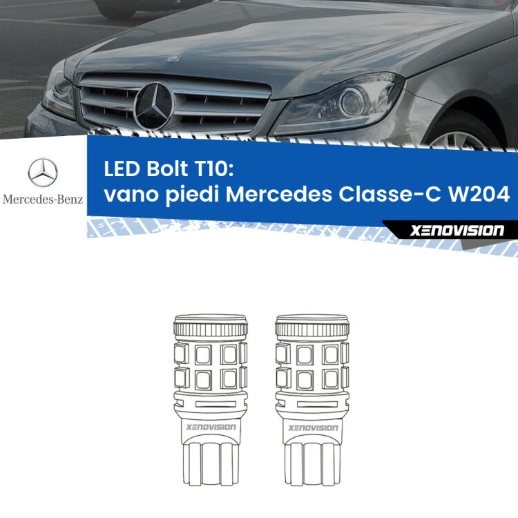 0 Vano Piedi LED Mercedes Classe-C W204 2007 - 2014: T10 Bolt <strong>Vano Piedi LED per Mercedes Classe-C</strong> W204 2007 - 2014. Coppia lampade <strong>T10</strong> modello Bolt canbus.