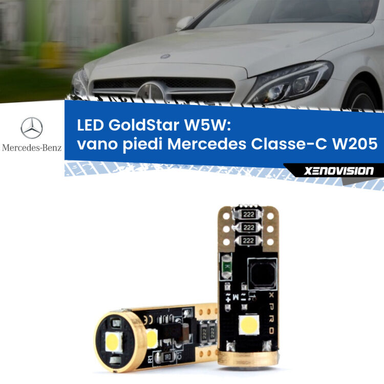 0 Vano Piedi LED Mercedes Classe-C W205 2013 - 2018: T10 GoldStar <strong>Vano Piedi LED Mercedes Classe-C</strong> W205 2013 - 2018: ottima luminosità a 360 gradi. Si inseriscono ovunque. Canbus, Top Quality.