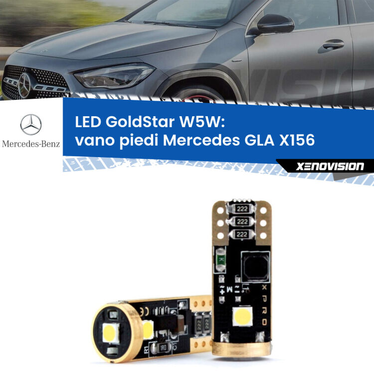 0 Vano Piedi LED Mercedes GLA X156 2013 in poi: T10 GoldStar <strong>Vano Piedi LED Mercedes GLA</strong> X156 2013 in poi: ottima luminosità a 360 gradi. Si inseriscono ovunque. Canbus, Top Quality.