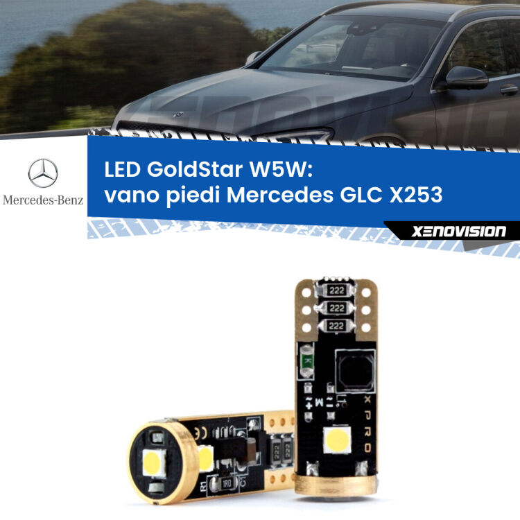 0 Vano Piedi LED Mercedes GLC X253 2015 - 2019: T10 GoldStar <strong>Vano Piedi LED Mercedes GLC</strong> X253 2015 - 2019: ottima luminosità a 360 gradi. Si inseriscono ovunque. Canbus, Top Quality.