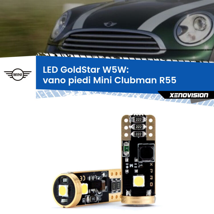 0 Vano Piedi LED Mini Clubman R55 2007 - 2015: T10 GoldStar <strong>Vano Piedi LED Mini Clubman</strong> R55 2007 - 2015: ottima luminosità a 360 gradi. Si inseriscono ovunque. Canbus, Top Quality.