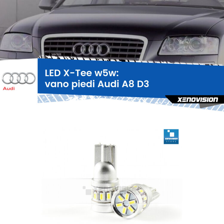 <strong>LED vano piedi per Audi A8</strong> D3 2002 - 2009. Lampade <strong>W5W</strong> modello X-Tee Xenovision top di gamma.