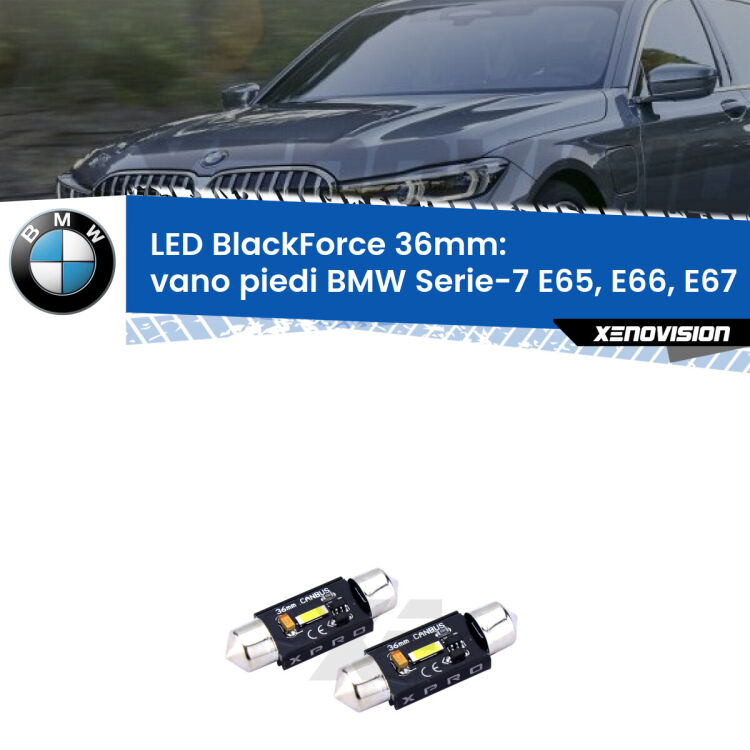 <strong>LED vano piedi 36mm per BMW Serie-7</strong> E65, E66, E67 posteriori. Coppia lampadine <strong>C5W</strong>modello BlackForce Xenovision.