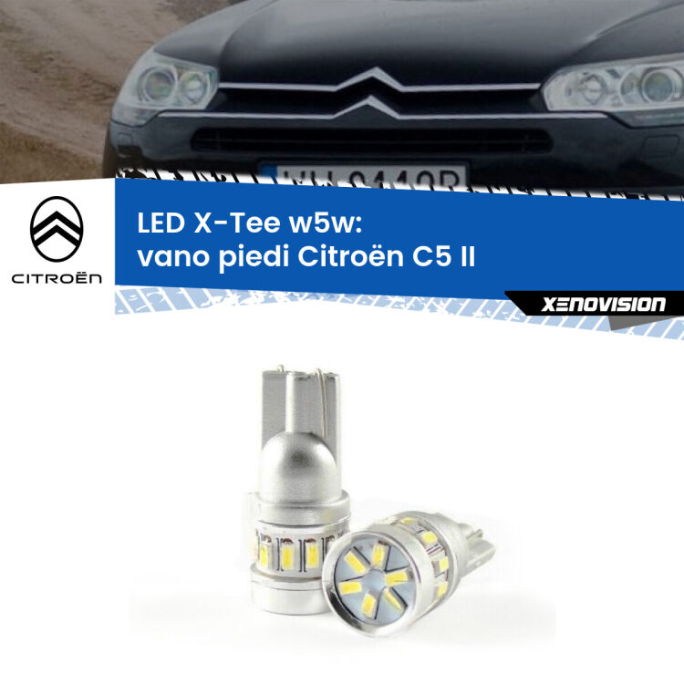 0 Vano Piedi LED per Citroën C5 II 2008 - 2014: W5W X-Tee <strong>LED vano piedi per Citroën C5</strong> II 2008 - 2014. Lampade <strong>W5W</strong> modello X-Tee Xenovision top di gamma.