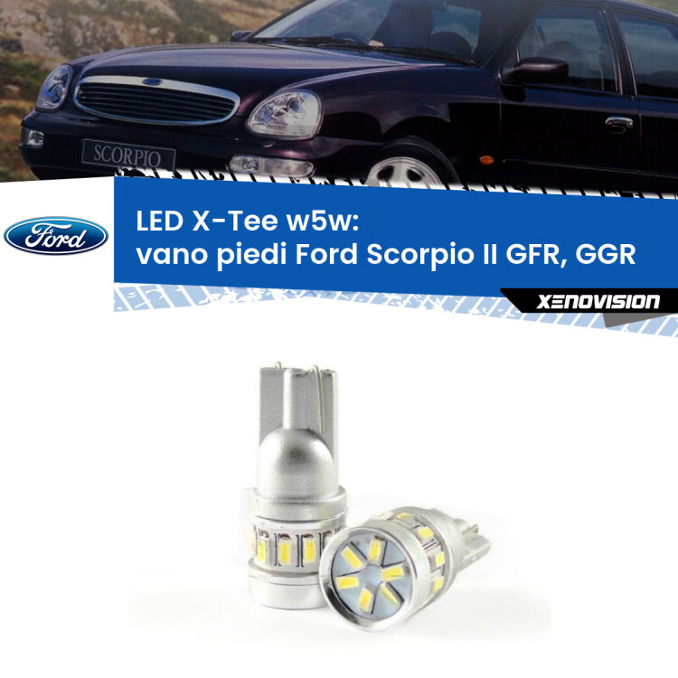 0 Vano Piedi LED per Ford Scorpio II GFR, GGR 1994 - 1998: W5W X-Tee <strong>LED vano piedi per Ford Scorpio II</strong> GFR, GGR 1994 - 1998. Lampade <strong>W5W</strong> modello X-Tee Xenovision top di gamma.