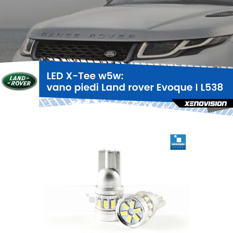 <strong>LED vano piedi per Land rover Evoque I</strong> L538 2011 in poi. Lampade <strong>W5W</strong> modello X-Tee Xenovision top di gamma.