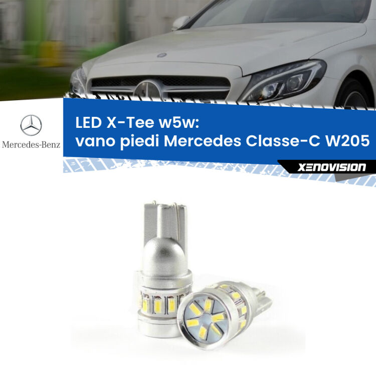 0 Vano Piedi LED per Mercedes Classe-C W205 2013 - 2018: W5W X-Tee <strong>LED vano piedi per Mercedes Classe-C</strong> W205 2013 - 2018. Lampade <strong>W5W</strong> modello X-Tee Xenovision top di gamma.