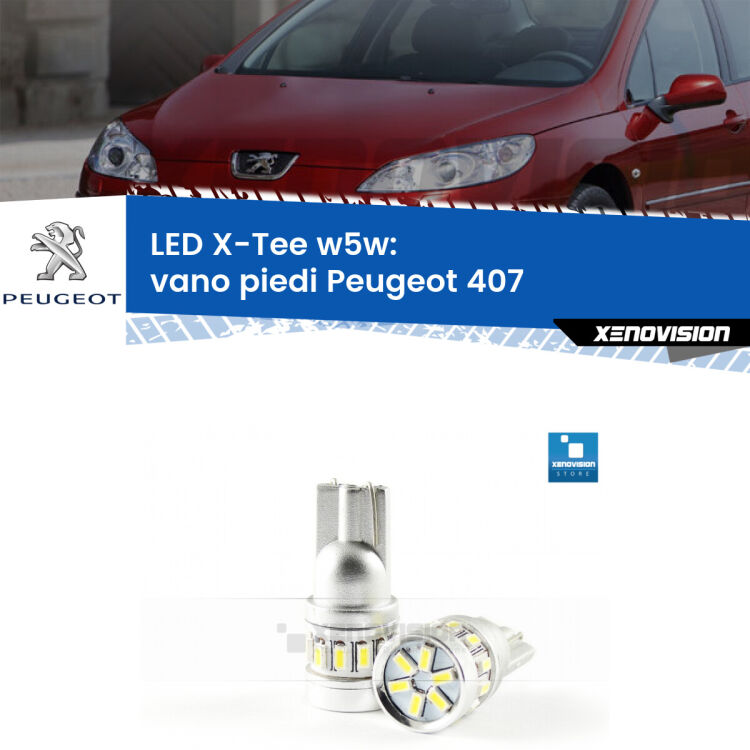 <strong>LED vano piedi per Peugeot 407</strong>  2004 - 2011. Lampade <strong>W5W</strong> modello X-Tee Xenovision top di gamma.