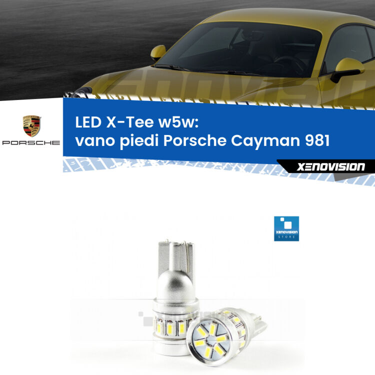 <strong>LED vano piedi per Porsche Cayman</strong> 981 2013 in poi. Lampade <strong>W5W</strong> modello X-Tee Xenovision top di gamma.