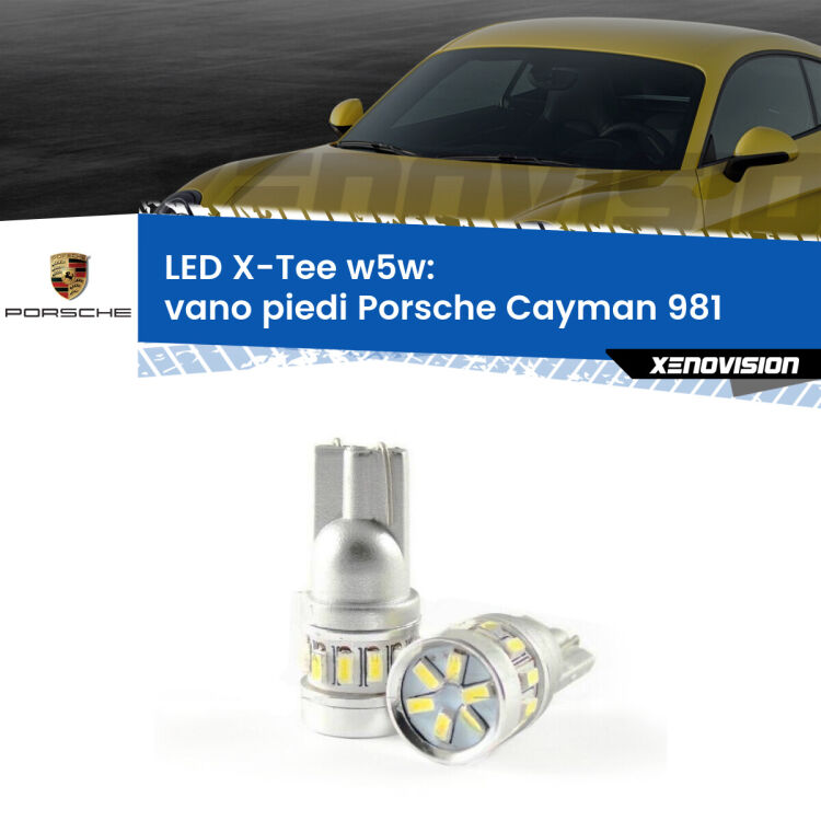0 Vano Piedi LED per Porsche Cayman 981 2013 in poi: W5W X-Tee <strong>LED vano piedi per Porsche Cayman</strong> 981 2013 in poi. Lampade <strong>W5W</strong> modello X-Tee Xenovision top di gamma.