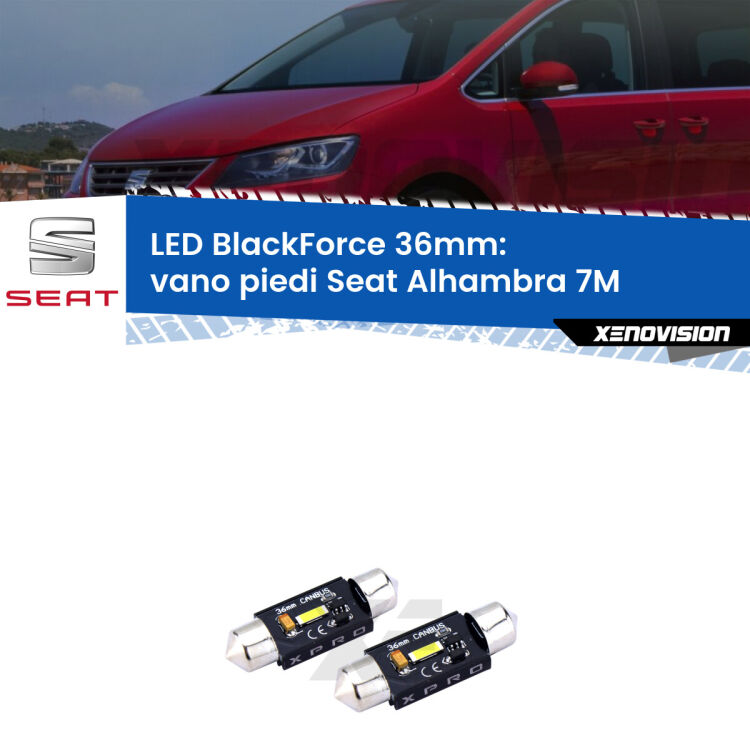 <strong>LED vano piedi 36mm per Seat Alhambra</strong> 7M posteriori. Coppia lampadine <strong>C5W</strong>modello BlackForce Xenovision.