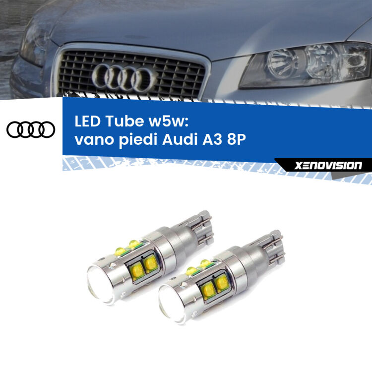 0 Vano Piedi LED W5W Audi A3 8P 2003 - 2012 W5W Tube <strong>Vano Piedi LED 6000k per Audi A3</strong> 8P 2003 - 2012. Lampadine <strong>W5W</strong> canbus modello Tube, luce bianco lunare, lunga durata e compatibilità.