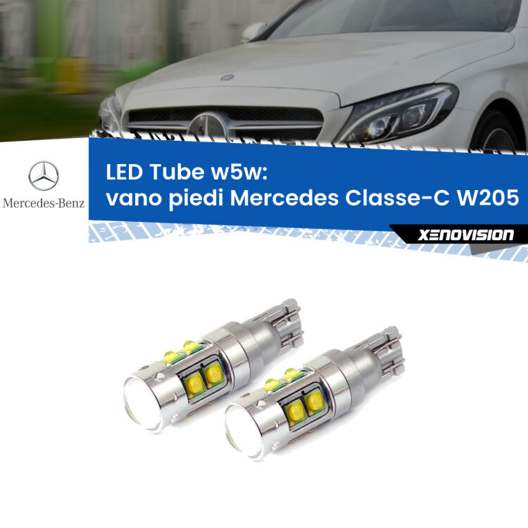 0 Vano Piedi LED W5W Mercedes Classe-C W205 2013 - 2018 W5W Tube <strong>Vano Piedi LED 6000k per Mercedes Classe-C</strong> W205 2013 - 2018. Lampadine <strong>W5W</strong> canbus modello Tube, luce bianco lunare, lunga durata e compatibilità.