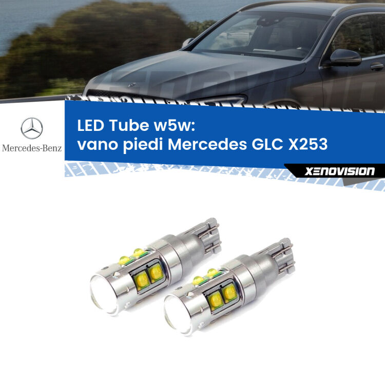 0 Vano Piedi LED W5W Mercedes GLC X253 2015 - 2019 W5W Tube <strong>Vano Piedi LED 6000k per Mercedes GLC</strong> X253 2015 - 2019. Lampadine <strong>W5W</strong> canbus modello Tube, luce bianco lunare, lunga durata e compatibilità.