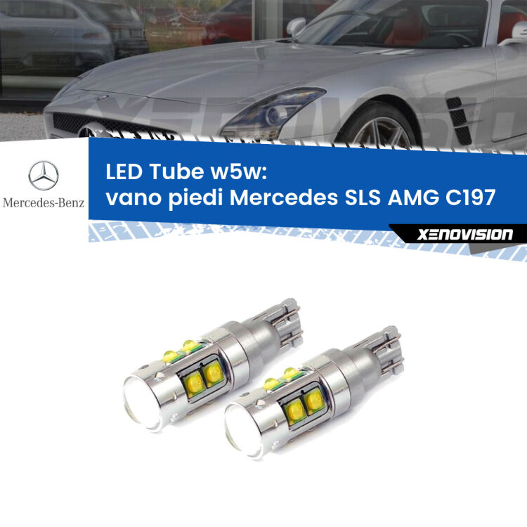 0 Vano Piedi LED W5W Mercedes SLS AMG C197 2010 in poi W5W Tube <strong>Vano Piedi LED 6000k per Mercedes SLS AMG</strong> C197 2010 in poi. Lampadine <strong>W5W</strong> canbus modello Tube, luce bianco lunare, lunga durata e compatibilità.