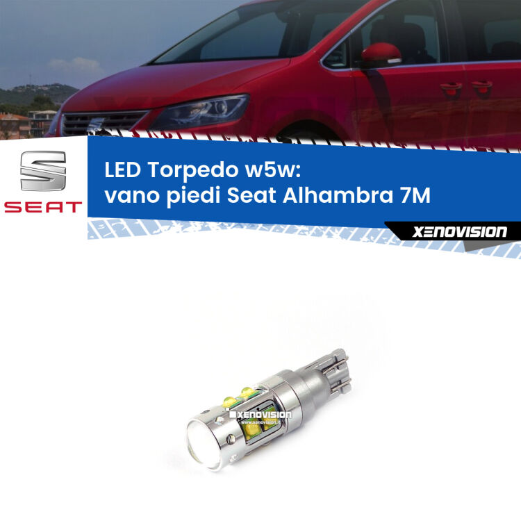 <strong>Vano Piedi LED 6000k per Seat Alhambra</strong> 7M anteriori. Lampadine <strong>W5W</strong> canbus modello Torpedo.