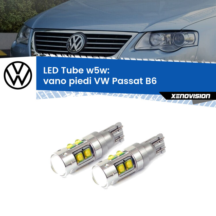 0 Vano Piedi LED W5W VW Passat B6 2005 - 2010 W5W Tube <strong>Vano Piedi LED 6000k per VW Passat</strong> B6 2005 - 2010. Lampadine <strong>W5W</strong> canbus modello Tube, luce bianco lunare, lunga durata e compatibilità.