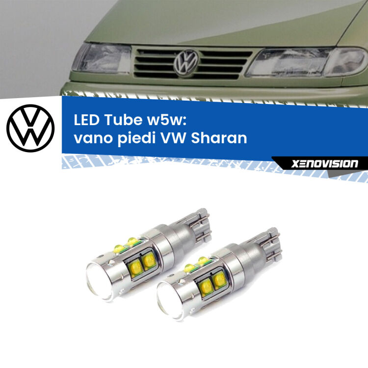 0 Vano Piedi LED W5W VW Sharan  anteriori W5W Tube <strong>Vano Piedi LED 6000k per VW Sharan</strong>  anteriori. Lampadine <strong>W5W</strong> canbus modello Tube, luce bianco lunare, lunga durata e compatibilità.