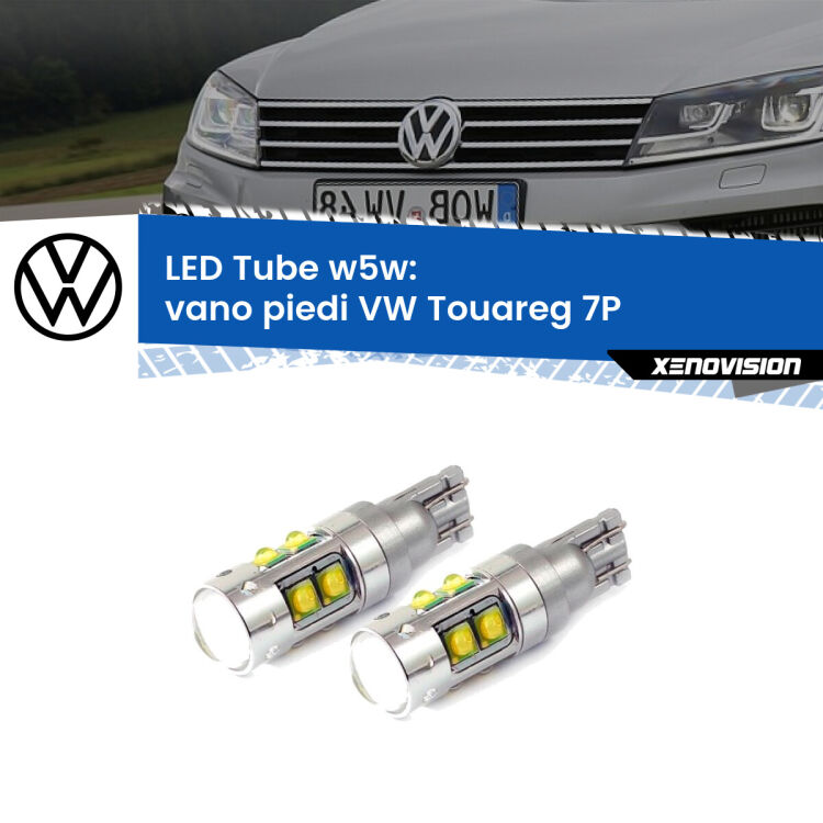 0 Vano Piedi LED W5W VW Touareg 7P 2010 - 2018 W5W Tube <strong>Vano Piedi LED 6000k per VW Touareg</strong> 7P 2010 - 2018. Lampadine <strong>W5W</strong> canbus modello Tube, luce bianco lunare, lunga durata e compatibilità.