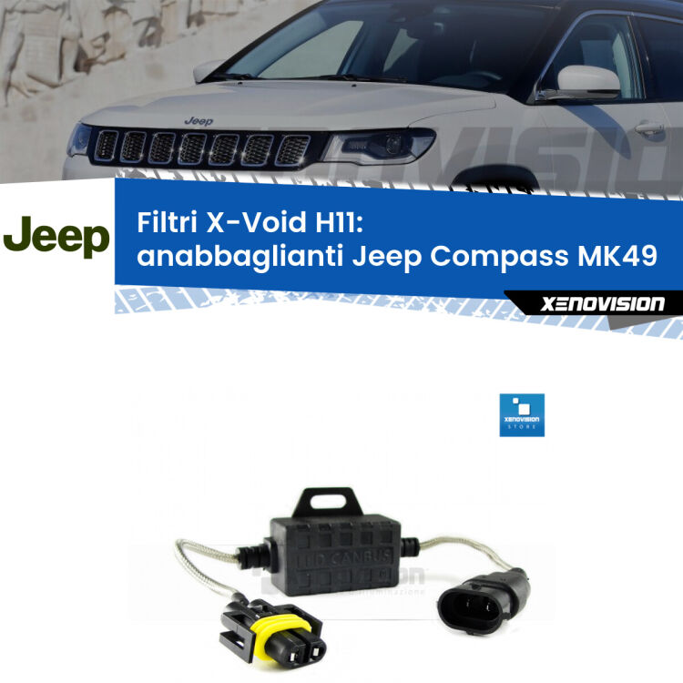 Filtro spegnispia digitale per Jeep Compass MK49 2011 - 2016, risolve spie, effetto strobo e interferenze radio su kit led Xenovision. Solo per lampade LED fino a 40W.