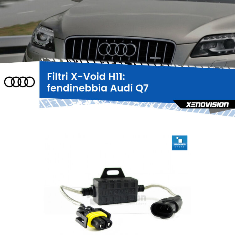0 X-VOID: Filtri spegnispia H11 per Fendinebbia Audi Q7 2010 - 2015 Filtro spegnispia digitale per Fendinebbia Audi Q7 2010 - 2015, risolve spie, effetto strobo e interferenze radio su kit led Xenovision. Solo per lampade LED fino a 40W.