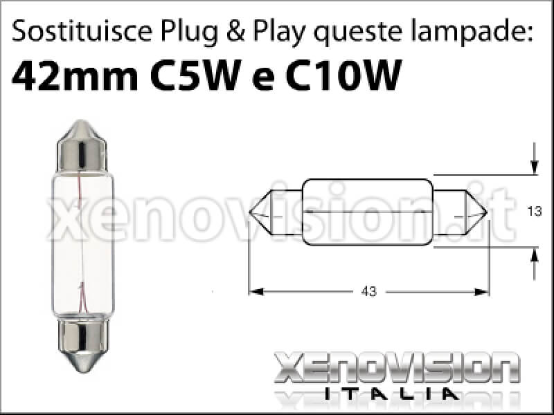 3 Luce Targa LED c5w 41mm Fiat 500 2007 - 2022 (Coppia) <strong>Luce Targa LED per Fiat 500</strong> 2007 - 2022. Coppia lampade <strong>C5W</strong> 41mm estremamente longeve.