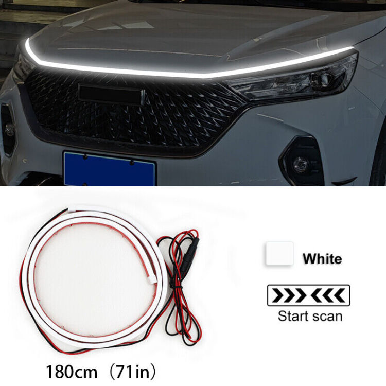 3 CyberFlex: Striscia LED DRL Universale Animata per cofano <b>Striscia LED universale e dinamica per cofano motore</b> facilissima da installare. Funziona come luce diurna ed offre un'elegante e spettacolare animazione dinamica effetto scanner all'accensione.