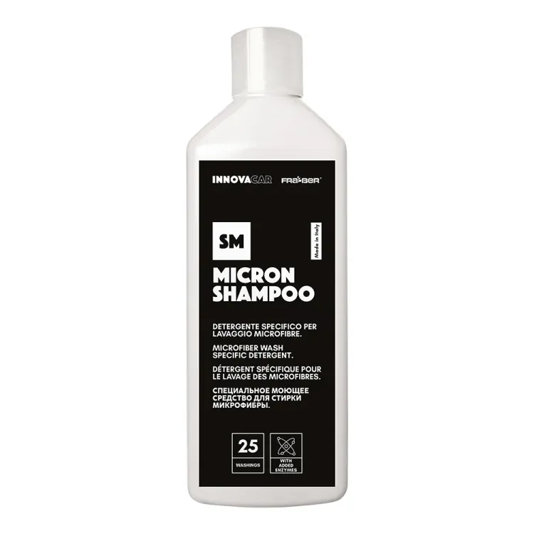 Innovacar SM Micron Shampoo - Detergente lavaggio microfibre - 1litro Detergente per panni in microfibra e tamponi, efficace e delicato. Adatto per lavaggio a mano o in lavatrice, rimuove residui e protegge le fibre senza ammorbidenti o candeggina.