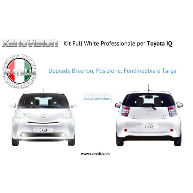 1 Kit Xenon Toyota IQ - 2008 in poi - Bixenon, Led Posizioni e Targa - 6000k <p>Kit Xenon 35W specifico per il faro della Toyota IQ , Luci Targa e Luci Posizione a Led in tinta. Plug&Play zero spie, contiene tutto l'occorrente. Luce Bianco Lunare 6000k</p>